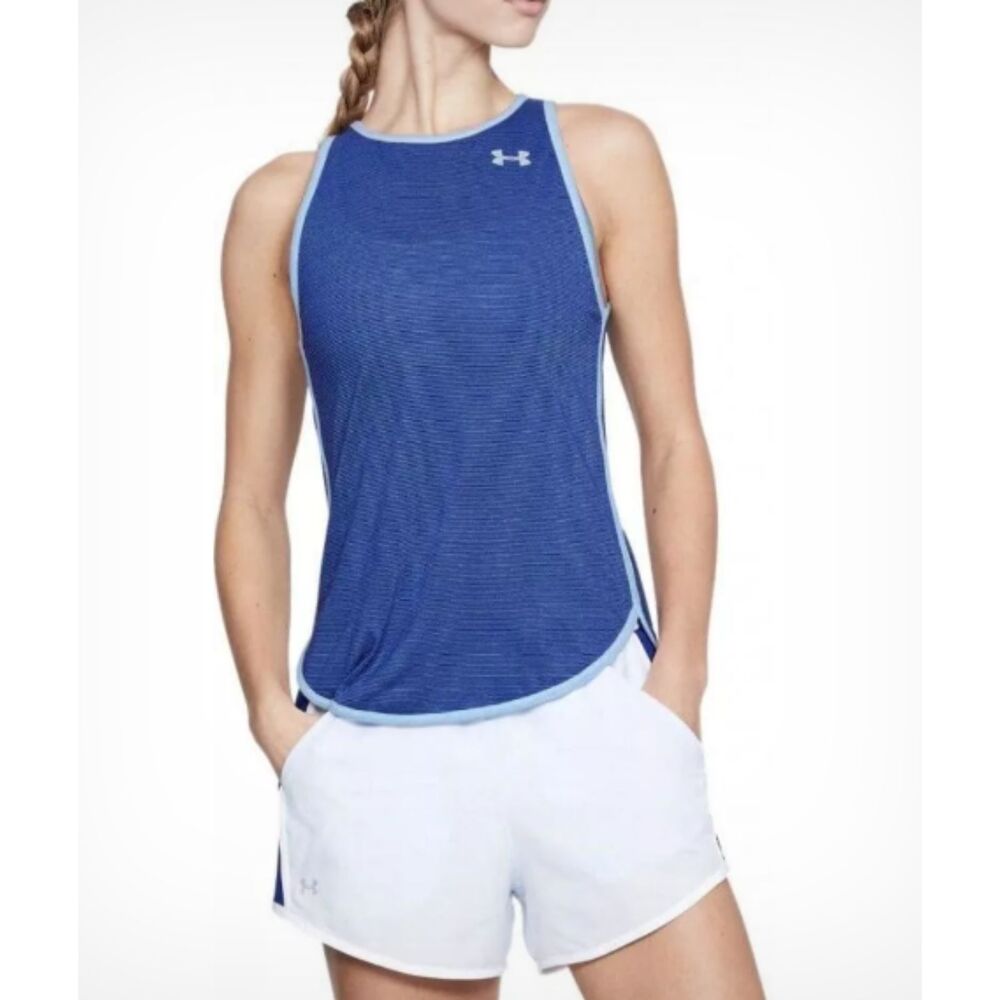 Under Armour UA Threadborne Striker Open Back tank, Blue, Medium